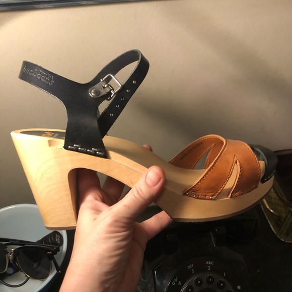 Swedish Handmade Hasbeens Toffel leather wooden clogs Size 41 - Picture 6 of 12